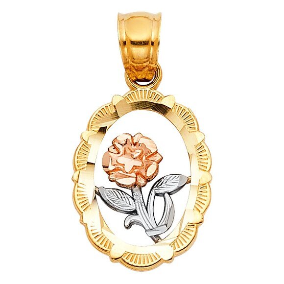 New 14K Real yellow gold white gold rose gold Flower Pendant